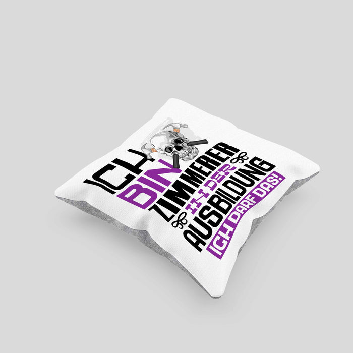 Zimmerer Ausbildung Kissen mit Füllung 40x40 Geschenk Ich Bin Zimmerer In Der Ausbildung Ich Darf Das Geschenkidee Spruch (Grau) Grau Trendation