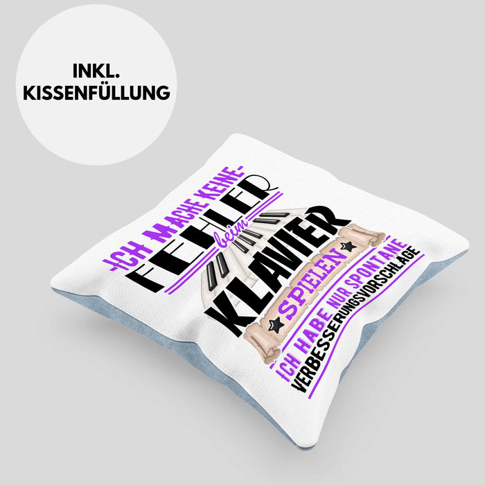 Klavier-Spieler Kissen mit Füllung 40x40 Geschenk Piano Ich Mache Keine Fehler (Grau) Blau Trendation