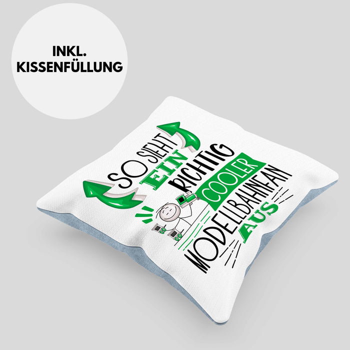 Modellbahnfan Kissen mit Füllung 40x40 So Sieht Ein Richtig Cooler Modellbahnfan Aus Geschenk Lustiger Spruch Geschenkidee (Grau) Blau Trendation
