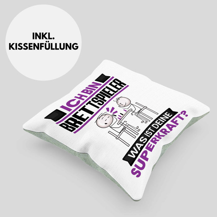 Brettspieler Kissen mit Füllung 40x40 Geschenk für Brettspieler Geburtstag Lustiger Spruch Was Ist Deine Superkraft (Grau) Grün Trendation