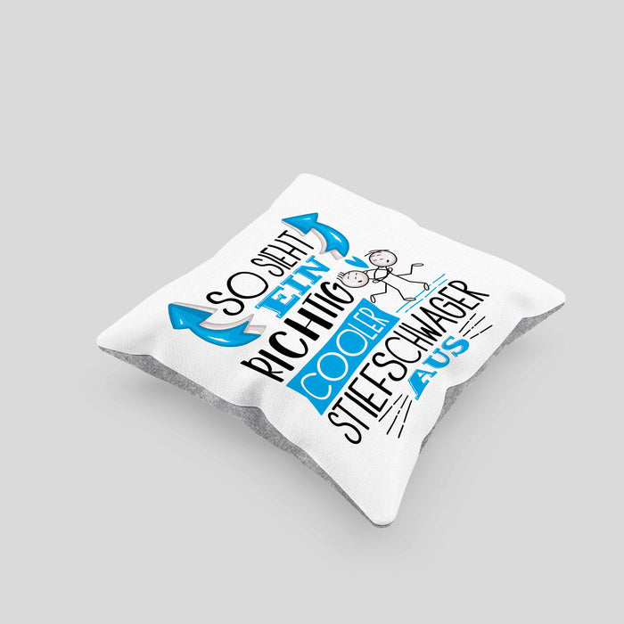 So Sieht Ein Richtig Cooler Stiefschwager Aus Geschenk Kissen mit Füllung 40x40 Lustiger Spruch Geschenkidee (Grau) Grau Trendation