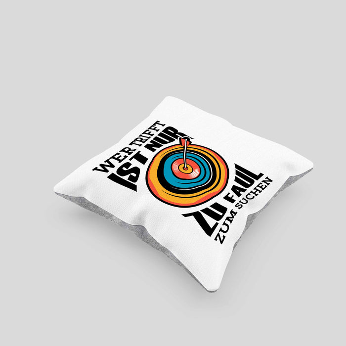 Bogenschießen Kissen mit Füllung 40x40 mit Bogenschütze Spruch - Geschenk für Pfeil und Bogen Fans Wer Trifft Ist Nur Zu Faul Zum Suchen (Grau) Grau Trendation