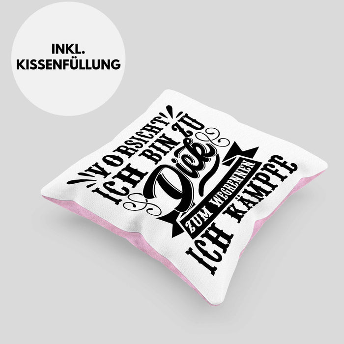 Vorsicht Ich Bin Zu Dick Zum Wegrennen Ich Kämpfe Kissen mit Füllung 40x40 Geschenkidee (Grau) Rosa Trendation
