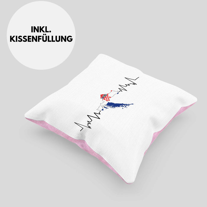 Kroatische Flagge Kissen mit Füllung 40x40 Geschenk Herzschlag Kroatien (Grau) Rosa Trendation