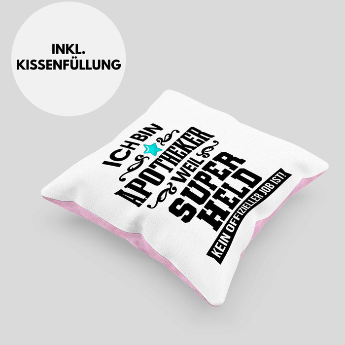 Apotheker Kissen mit Füllung 40x40 Geschenk Bester Apotheker Pharmazeut Arzneikundiger Spruch Lustig (Grau) Rosa Trendation