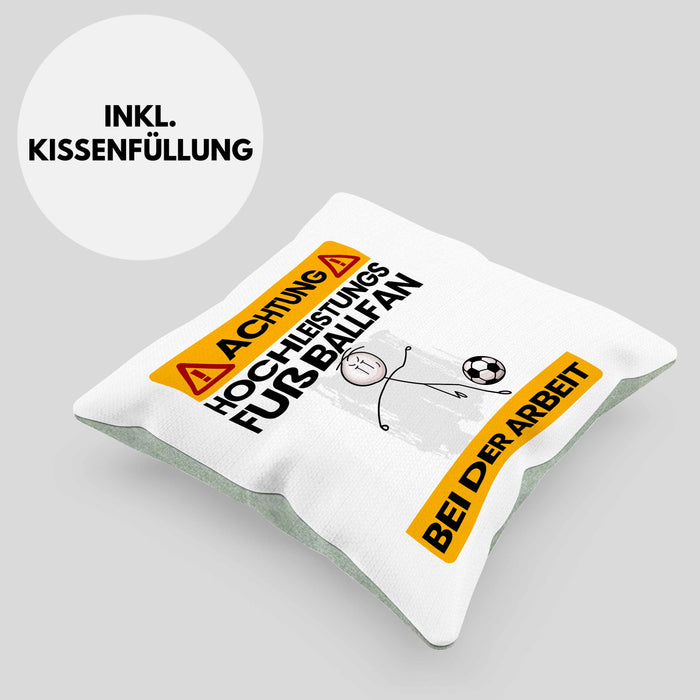 Fußballfan Kissen mit Füllung 40x40 Geschenk Lustiger Spruch Geschenkidee für Fußballfan Achtung Hochleistungs Fußballfan Bei Der Arbeit (Grau) Grün Trendation