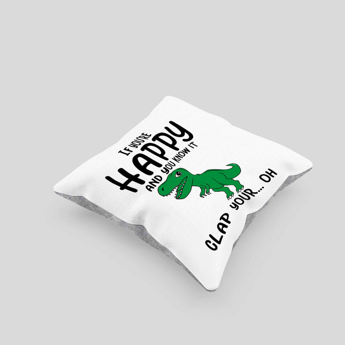 T-Rex Dino Kissen mit Füllung 40x40 Geschenk Wenn Du Glücklich Bist Und Du Es Weißt Klatsche Geschenkidee Dinosaurier Fans (Grau) Grau Trendation