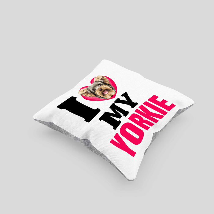Yorkie Besitzerin Kissen mit Füllung 40x40 Geschenk Lustiger Spruch Geschenkidee I Love My Yorkie (Grau) Grau Trendation