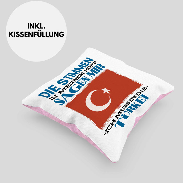 Türkei Kissen mit Füllung 40x40 Urlaub Heimat Geschenk Spruch Türke Geschenkidee (Grau) Rosa Trendation