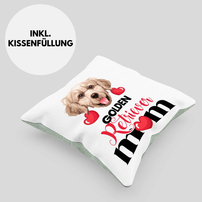 Golden Retriever Besitzer Mom Mama Kissen mit Füllung 40x40 Geschenk Lustiger Spruch Geschenkidee Golden Retriever Besitzerin (Grau) Grün Trendation