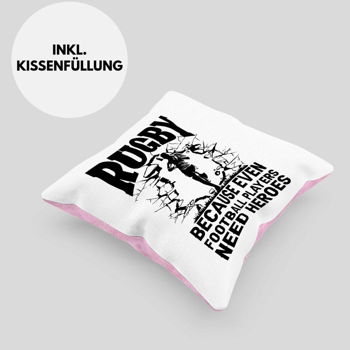 Rugby Kissen mit Füllung 40x40 Geschenk Spruch Geschenkidee für Rugbyspieler (Grau) Rosa Trendation