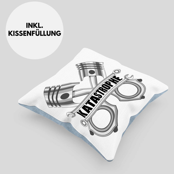 KFZ Mechaniker Meister Kissen mit Füllung 40x40 Katastrophe Kolben KFZ Schrauber (Grau) Blau Trendation