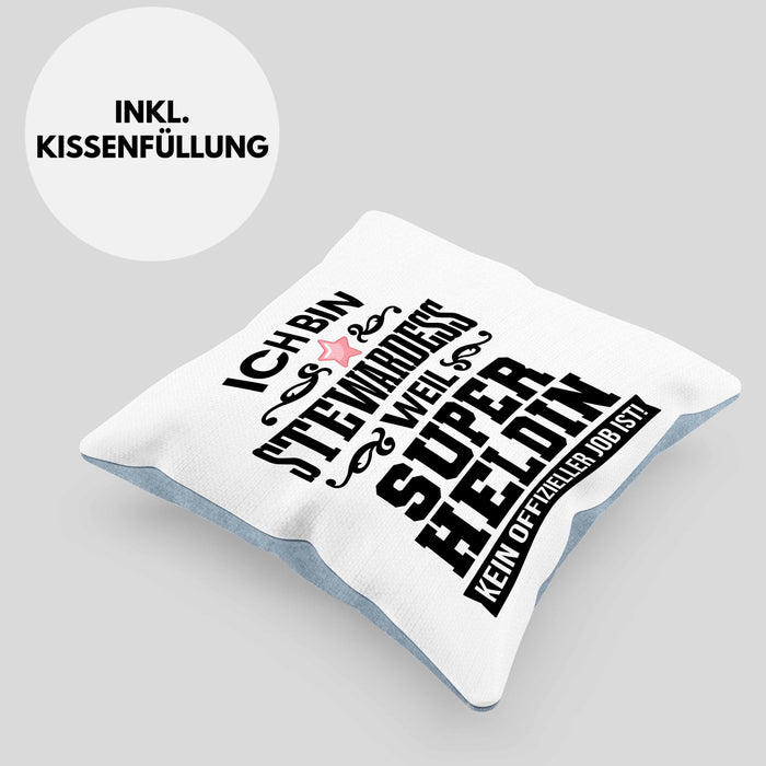 Stewardess Kissen mit Füllung 40x40 Geschenk für Stewardessin Lustiger Spruch (Grau) Blau Trendation