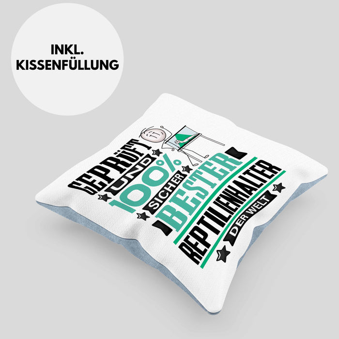Reptilienhalter Geschenk Lustiger Spruch für Reptilienhalter Geschenkidee Bester Reptilienhalter Der WeltKissen mit Füllung 40x40 (Grau) Blau Trendation