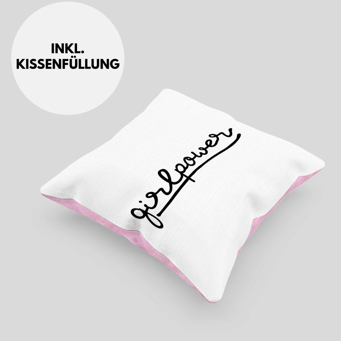 Girlpower Kissen mit Füllung 40x40 für Frauen Mädchen Geschenk (Grau) Rosa Trendation