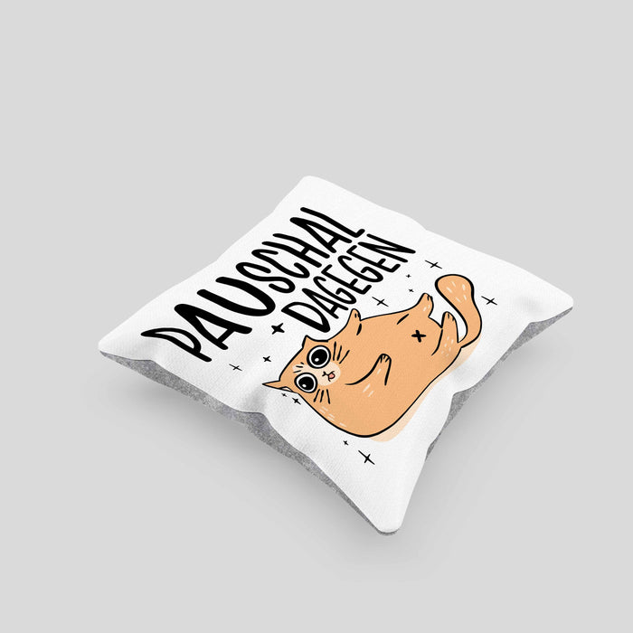 Katzen Kissen mit Füllung 40x40 Pauschal Dagegen Katze Katzenliebhaber Kater Geschenk Miau Katzenbesitzerin Geschenkidee Humor Sarkasmus (Grau) Grau Trendation