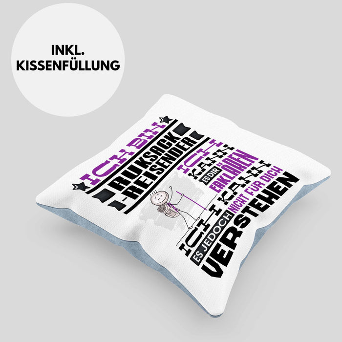 Rucksackreisender Geschenk Kaffee-Kissen mit Füllung 40x40 Geschenkidee für Rucksackreisender Ich Bin Rucksackreisender Ich Kann Es Dir Erklären Jedoch Nicht Für Dich Verstehen Spruch Lustig (Grau) Blau Trendation