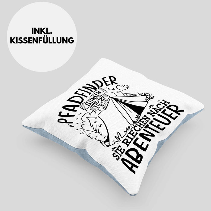 Pfadfinder Kissen mit Füllung 40x40 Geschenk Pfadfinder Stinken Nicht Sie Riechen Nach Abenteuer (Grau) Blau Trendation