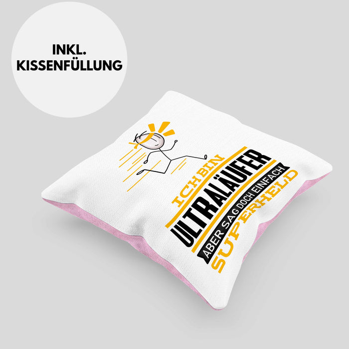 Ultraläufer Geschenk Kissen mit Füllung 40x40 Ich Bin Ultraläufer Aber Sag Doch Einfach Superheld Lustige Geschenkdiee für Ultraläufer (Grau) Rosa Trendation