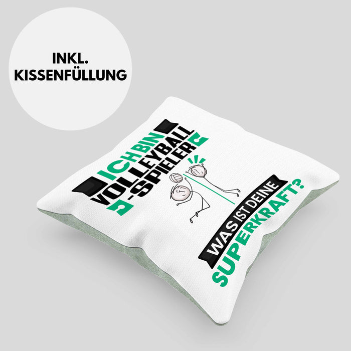 Volleyballspieler Kissen mit Füllung 40x40 Geschenk für Volleyballspieler Geburtstag Lustiger Spruch Was Ist Deine Superkraft (Grau) Grün Trendation