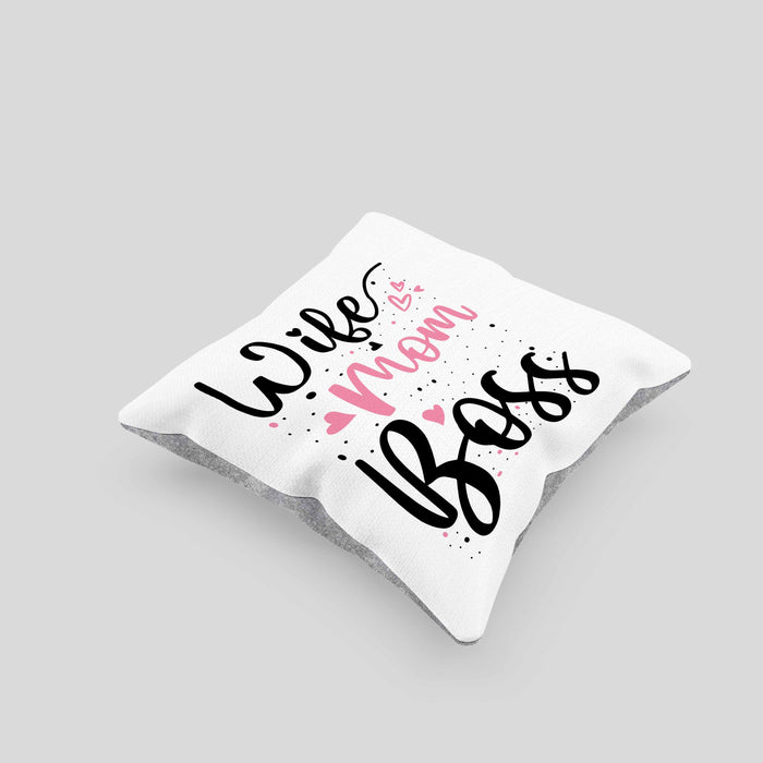 Wife Mom Boss Kissen mit Füllung 40x40 Geschenk Mutter Mama zum Muttertag Muttertagsgeschenk (Grau) Grau Trendation