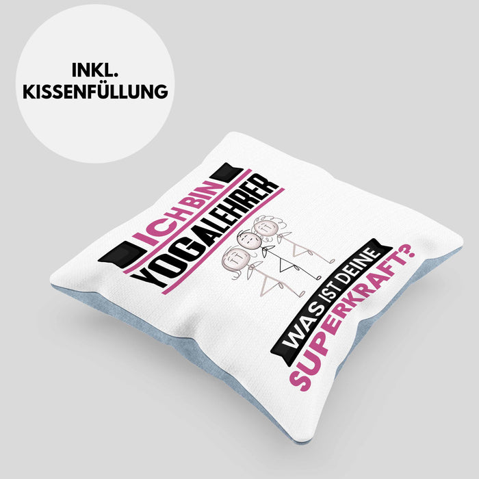 Yogalehrer Kissen mit Füllung 40x40 Geschenk für Yogalehrer Geburtstag Lustiger Spruch Was Ist Deine Superkraft (Grau) Blau Trendation