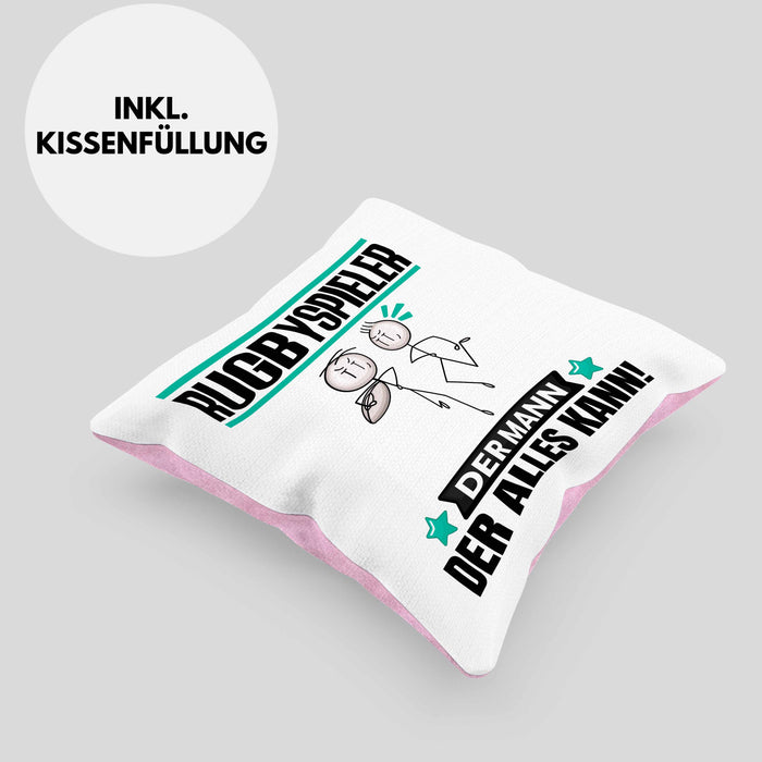 Rugbyspieler Kissen mit Füllung 40x40 Geschenk für Rugbyspieler Der Mann Der Alles Kann Geschenkidee zum Geburtstag (Grau) Rosa Trendation