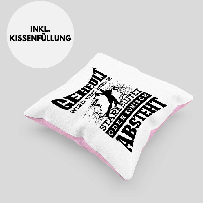 Lustige Kissen mit Füllung 40x40 Handball-Spieler als Geschenkidee Spruch Geschenk Handballspieler Trainer Coach (Grau) Rosa Trendation