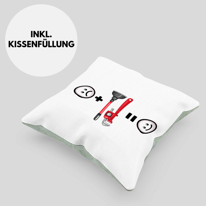 Klempner Kissen mit Füllung 40x40 Geschenk für Klepmner :( + Klostopfen = :) Lustige Geschenkidee Geburtstag (Grau) Grün Trendation