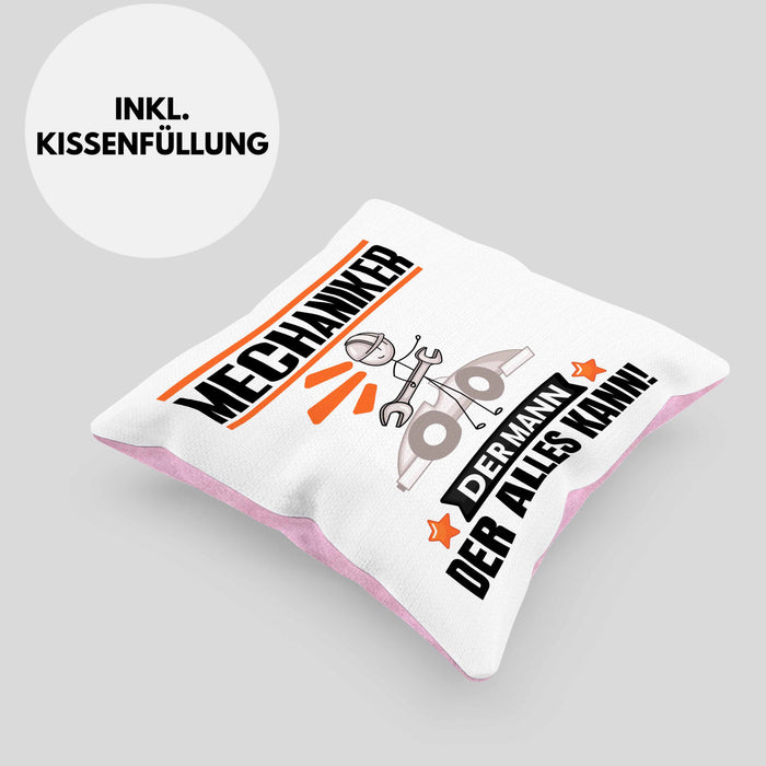 Mechaniker Kissen mit Füllung 40x40 Geschenk für Mechaniker Der Mann Der Alles Kann Geschenkidee zum Geburtstag (Grau) Rosa Trendation