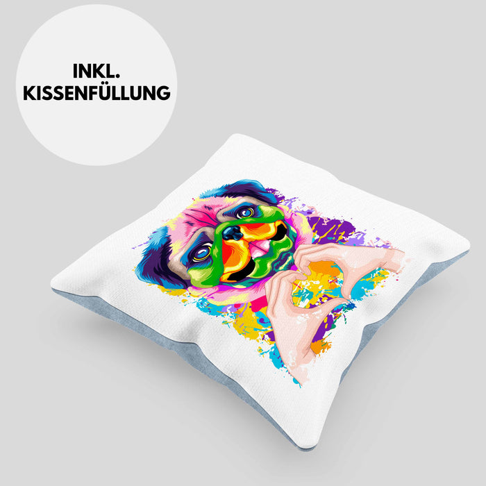 Mops Besitzer Farbe Love Kissen mit Füllung 40x40 Geschenk Lustiger Spruch Geschenkidee Mops Besitzerin (Grau) Blau Trendation