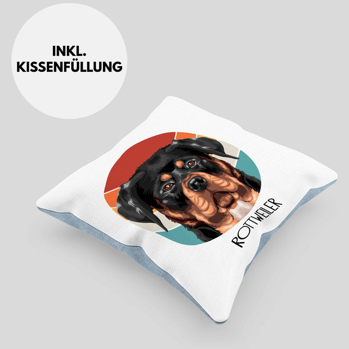 Rottweiler Besitzer Kissen mit Füllung 40x40 Geschenk Lustiger Spruch Geschenkidee Rottweiler Mama Papa (Grau) Blau Trendation