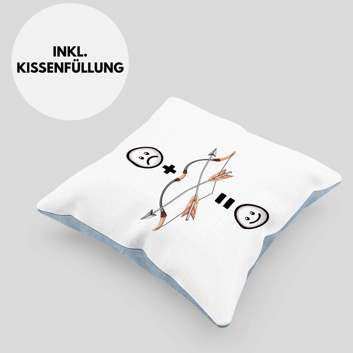 Pfeil und Bogen Kissen mit Füllung 40x40 Geschenk für Bogenschütze :( + Pfeil & Bogen = :) Lustige Geschenkidee Geburtstag (Grau) Blau Trendation
