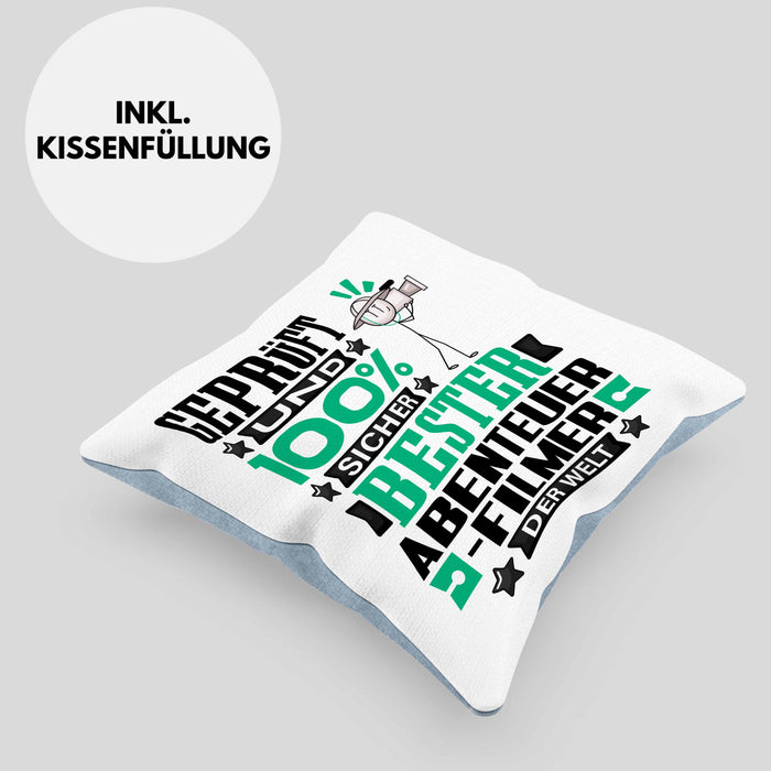 Abenteuerfilmer Geschenk Lustiger Spruch für Abenteuerfilmer Geschenkidee Bester Abenteuerfilmer Der WeltKissen mit Füllung 40x40 (Grau) Blau Trendation