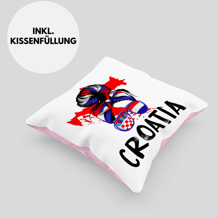 Croatia Kissen mit Füllung 40x40 Geschenk für Kroatische Frau Heimat Kroatien Geschenkidee (Grau) Rosa Trendation