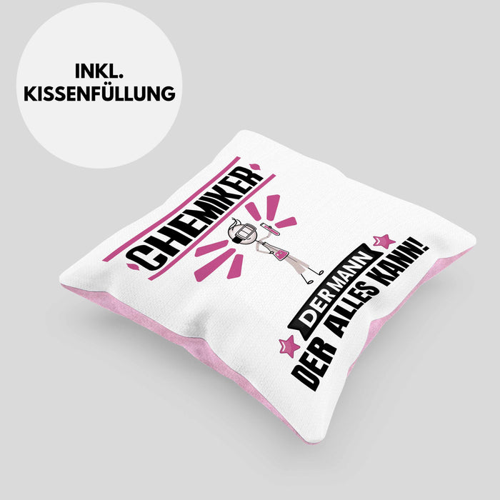 Chemiker Kissen mit Füllung 40x40 Geschenk für Chemiker Der Mann Der Alles Kann Geschenkidee zum Geburtstag (Grau) Rosa Trendation