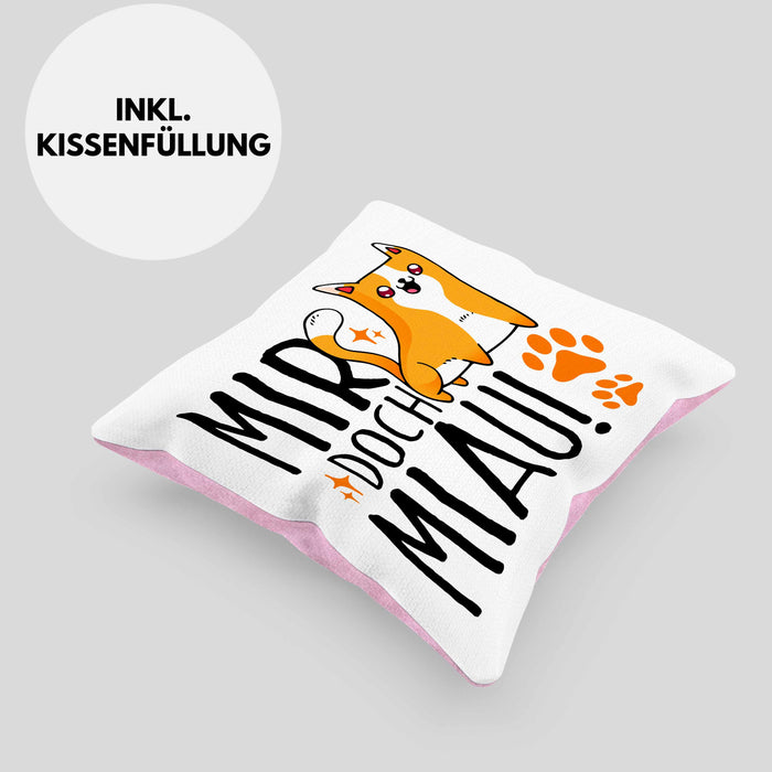 Katzen Kissen mit Füllung 40x40 Lustige Geschenkidee "Mir Doch Miau" Geschenk für Katzen-Besitzerin (Grau) Rosa Trendation