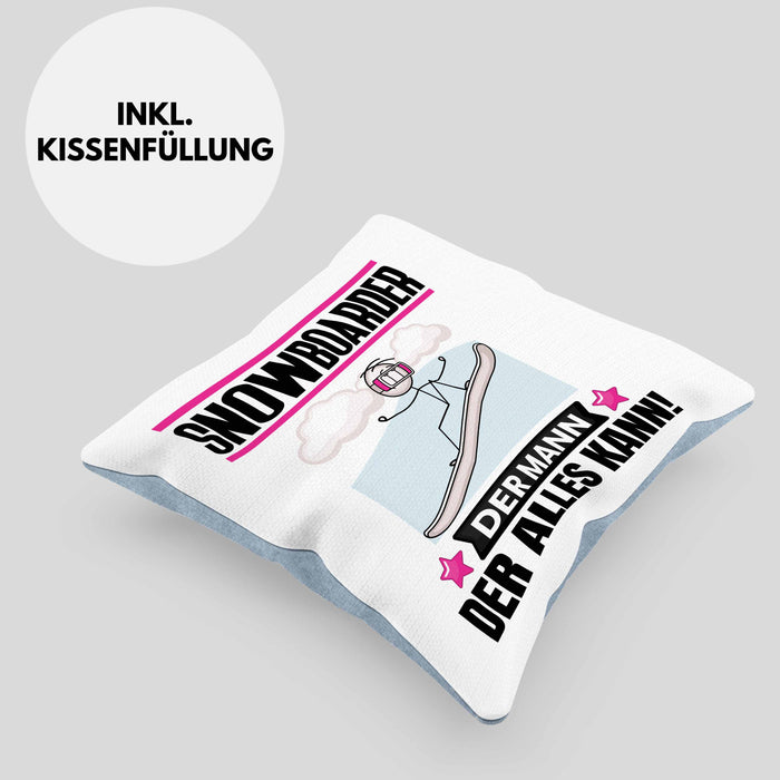Snowboarder Kissen mit Füllung 40x40 Geschenk für Snowboarder Der Mann Der Alles Kann Geschenkidee zum Geburtstag (Grau) Blau Trendation