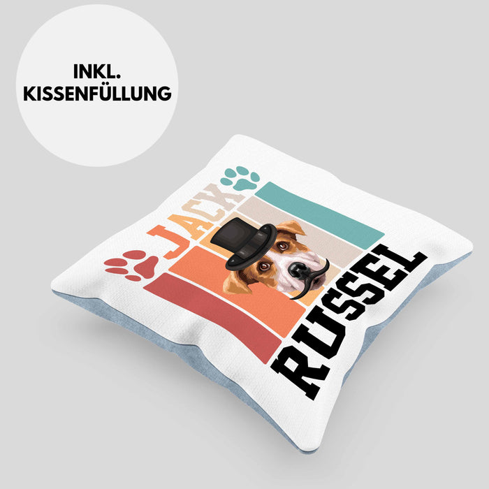 Jack Russel Besitzer Kissen mit Füllung 40x40 Geschenk Lustiger Spruch Geschenkidee Retro Vinatge Jack Russel (Grau) Blau Trendation