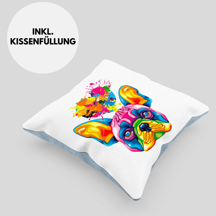 Französische Bulldogge Herz Farbe Besitzer Kissen mit Füllung 40x40 Geschenk Lustiger Spruch Geschenkidee Französische Bulldogge Liebhaber (Grau) Blau Trendation