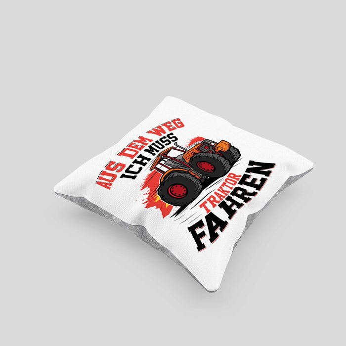 Bauer Landwirt Geschenk Kissen mit Füllung 40x40 Aus Dem Weg Ich Muss Traktor Fahren Geschenkidee Jungs (Grau) Grau Trendation
