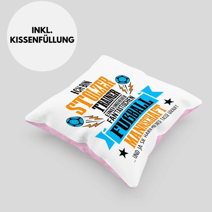 Fußballtrainer-Kissen mit Füllung 40x40 Geschenk von der Mannschaft für Trainer (Grau) Rosa Trendation