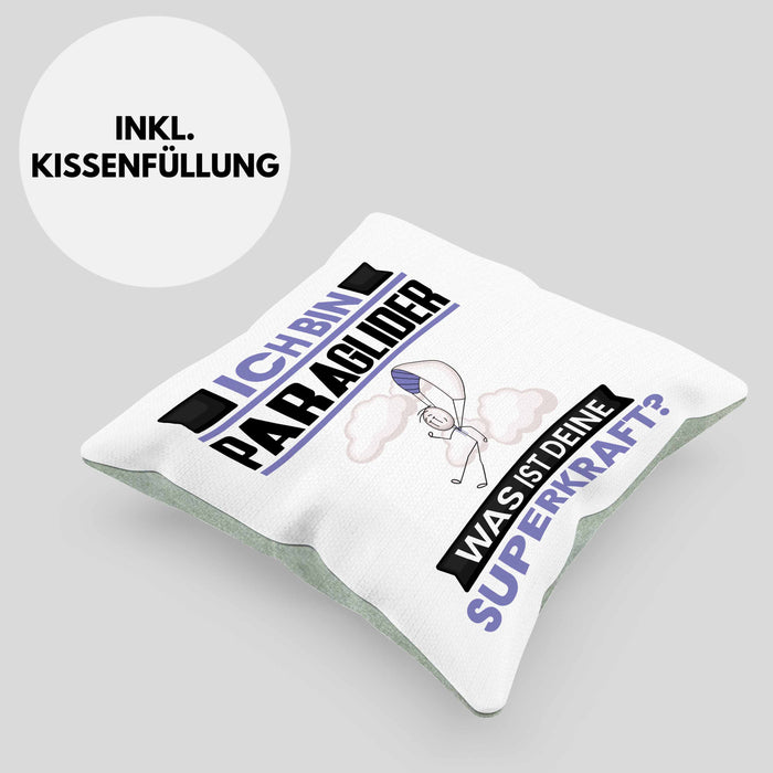 Paraglider Kissen mit Füllung 40x40 Geschenk für Paraglider Geburtstag Lustiger Spruch Was Ist Deine Superkraft (Grau) Grün Trendation
