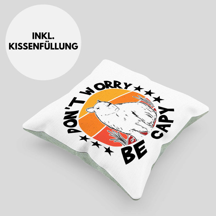 Don't Worry Be Capy Kissen mit Füllung 40x40 Capybara Tier Geschenk für Capybara Liebhaber (Grau) Grün Trendation
