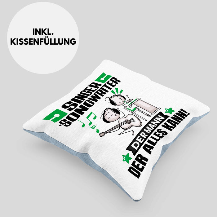 Singer-Songwriter Kissen mit Füllung 40x40 Geschenk für Singer-Songwriter Der Mann Der Alles Kann Geschenkidee zum Geburtstag (Grau) Blau Trendation
