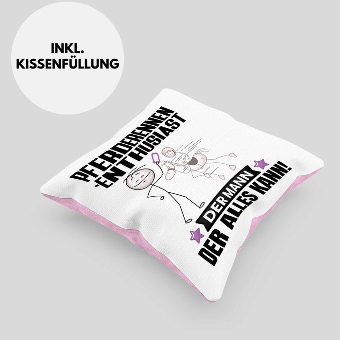 Pferderennen-Enthusiast Kissen mit Füllung 40x40 Geschenk für Pferderennen-Enthusiast Der Mann Der Alles Kann Geschenkidee zum Geburtstag (Grau) Rosa Trendation