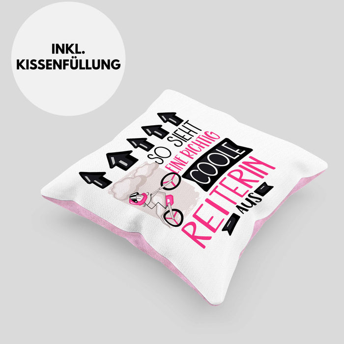 Reiterin Geschenk Kissen mit Füllung 40x40 Lustig Geschenkidee für Reiterin Geburtstag So Sieht Eine Richtig Coole Reiterin Aus Frauen Spruch (Grau) Rosa Trendation