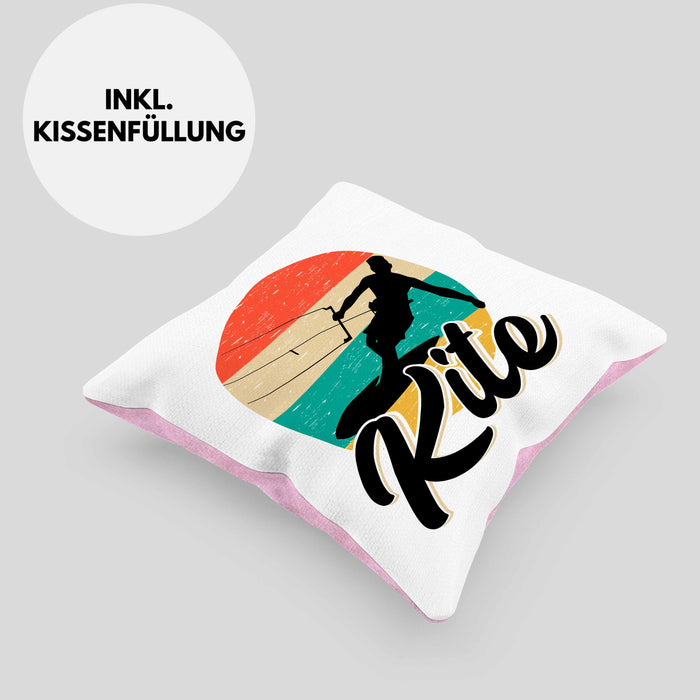 Kitesurfing Kissen mit Füllung 40x40 Geschenk für Kitesurfer Geschenkidee Vintage Grafik (Grau) Rosa Trendation
