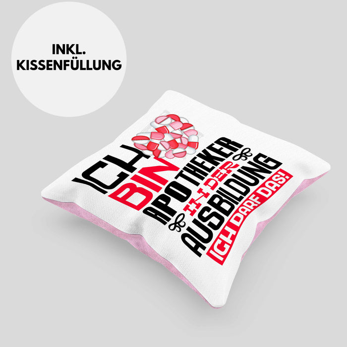 Apotheker Ausbildung Kissen mit Füllung 40x40 Geschenk Ich Bin Apotheker In Der Ausbildung Ich Darf Das Geschenkidee Spruch (Grau) Rosa Trendation