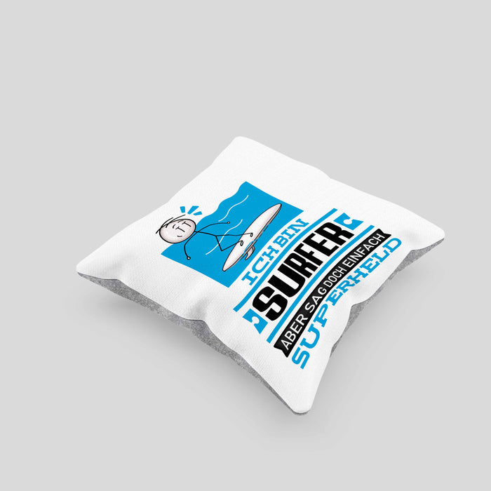 Surfer Geschenk Kissen mit Füllung 40x40 Ich Bin Surfer Aber Sag Doch Einfach Superheld Lustige Geschenkdiee für Surfer (Grau) Grau Trendation